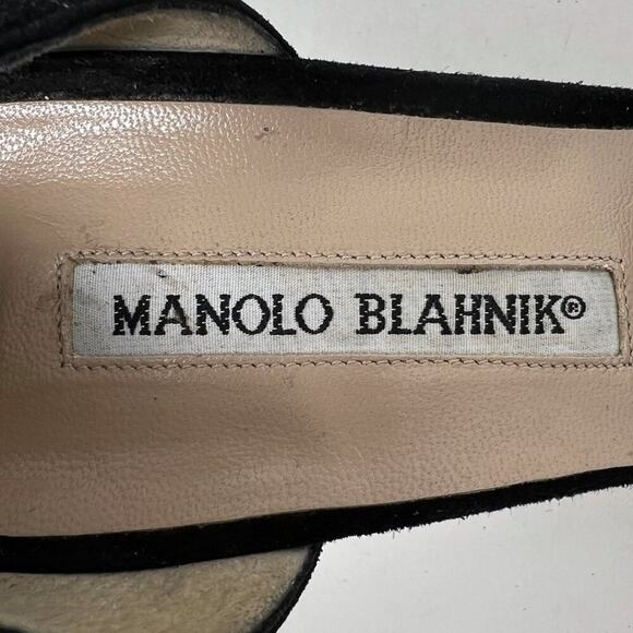 Vintage Manolo Blahnik Black Suede Peep‑Toe Pumps EU 38½ / US 8.5 - Picture 6 of 9
